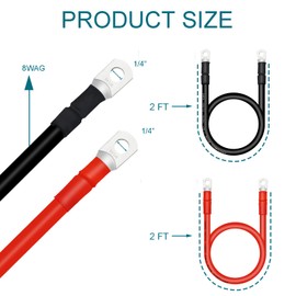 QIATOL Battery Cable, 8 AWG Battery Cables with Terminals, 2PCS Copper Battery Cables., Red & Black(2pcs)