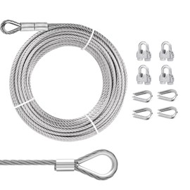 3/8 Stainless Steel Cable, PIUM 10Ft Wire Rope, Aircraft Cable with 7x19 Strands and 12000lbs Breaking Strength, 304 Stainless Steel Wire Rope with Loops for Winch Cable, Boat Lift Cable