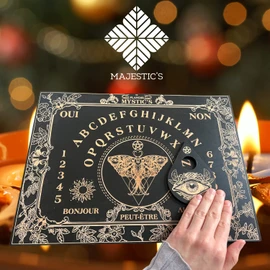 Majestic's Planche Ouija en Français Bois - Table Oui Ja avec Goutte offerte (40 cm x 30 cm)