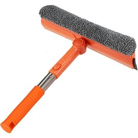 Professional 2 in 1 Window Squeegee with 68" Long Stainless Steel Handle,Microfiber Cloth and Rubber Car Window Squeegee for Gas Station, Glass,Shower,Outdoor High Window Cleaning - Color: Short