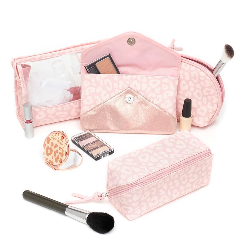 Home Basics Leopard 5 Piece Travel Bath Set, Pink