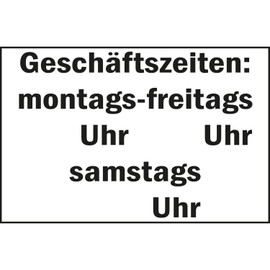 Safety Sign"Business Times" 250 x 150 mm White/Black Pack of 1