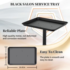 Salon Tray on Wheels, Black Salon Tray Cart with Adjustable Height, Tattoo Rolling Tray, Metal Service Instrument Storage Tray for Salon&Home Use