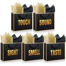 Kolldenn 5 Senses Gift Bags for Him Her Five Senses Gift Bag with Ribbon Handles and Tissue Paper Present Wrappings for Valentine Wedding Birthday Mothers Day(Black,9.8 x 6.7 x 3.1 Inch)