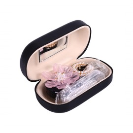 RURAUOGR Cute Contact Lens Case, Flower Design Pearl Inlay Glasses Case Travel Kit (Black)