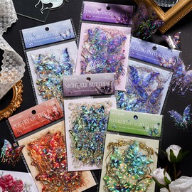 Aromoty Butterfly Stickers Set (120 Pieces with 6 Themes)-Gorgeous Crystals Holographic Transparent Resin Waterproof Sticker Decals for Scrapbook Supplies Junk Bullet Journals Laptop Crafts Decor