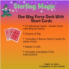 Ted's Sterling Magic Bicycle One Way Force Deck Trick Kit with Bonus Short Cards, Red Back Diamonds (Seven)
