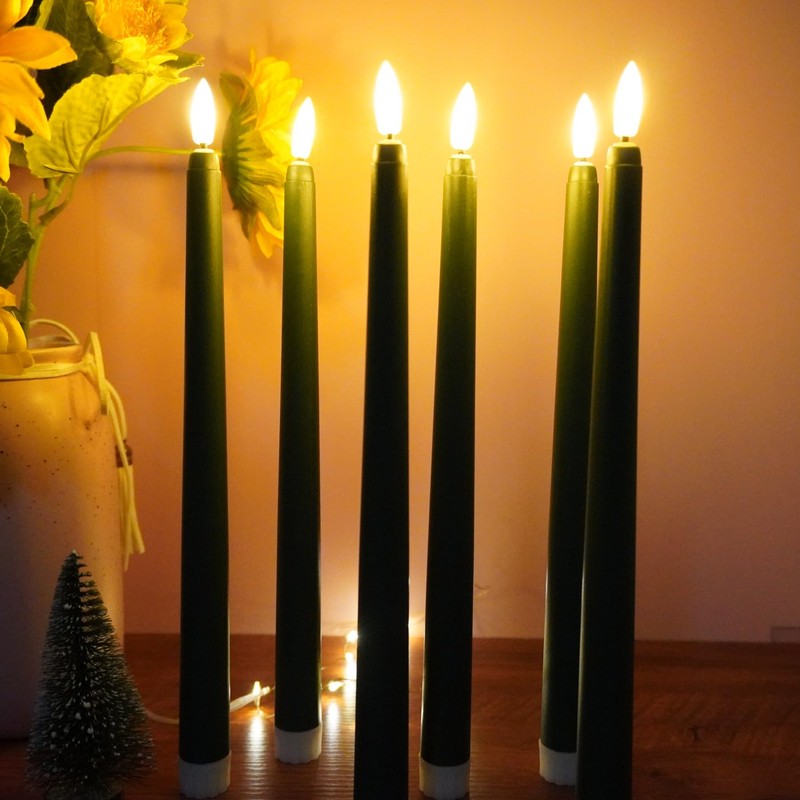 Ni-JASW Green Flameless Taper Candles with Remote Timer, Flickering Battery