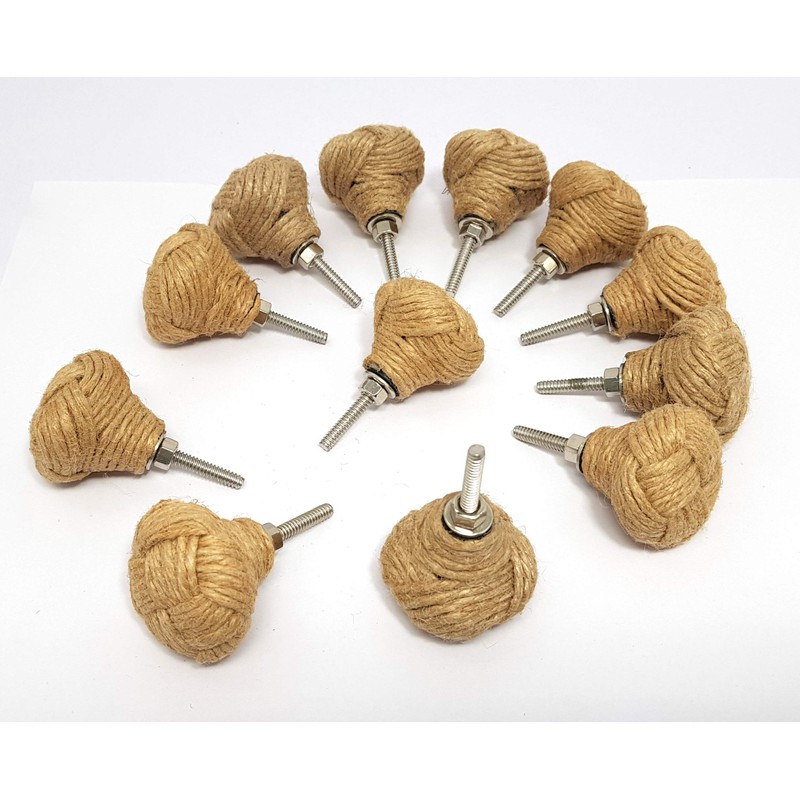 Lot of 12 Monkey Fist Jute Rope Shelves Drawer Knobs