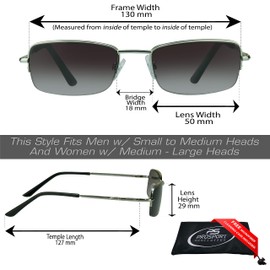 proSPORT SMALL 2 Pairs Reading Sunglasses +2.00 Smoke Lens Silver & Brown Lens Bronze Sun Readers, Semi Rimless Square Frame not bifocal