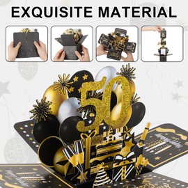saerryor 50th Birthday Card, 50th Birthday Pop-Up Greeting Card for Women 3D Pop Up Greeting Card with Note and Envelope 50th Birthday Gifts for Daughter Wife Husband Women