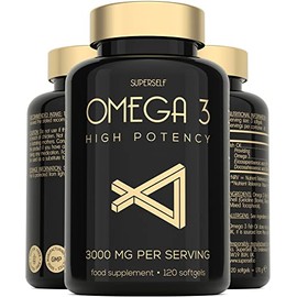 Fish Oil Omega 3 Capsules - High Strength 3000mg - 120 Softgel Capsules - Easy to Swallow & Burpless - Triple Potency DHA 660mg & EPA 990mg - UK Made Omega 3 Supplement - 1000mg Fish Oil per Tablet