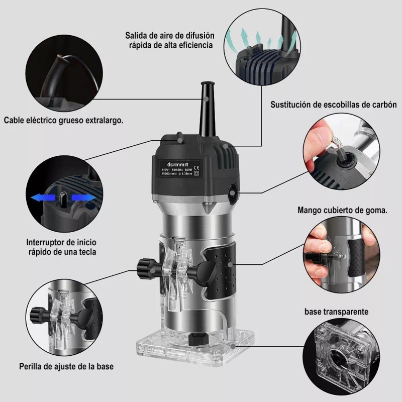 LSXD Router Madera Recortadora Rebajadora 800w +15 Brocas Carburo