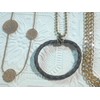 Gold tone necklaces + pendants. leather ring, rhinestone tear drop,