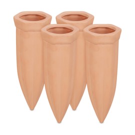 Relaxdays Clay Tips Irrigation, Set of 4, Watering Aid for 1.5 L PET Bottles, Watering Cones HBT: 15 x 5.5 x 5 cm, Terracotta