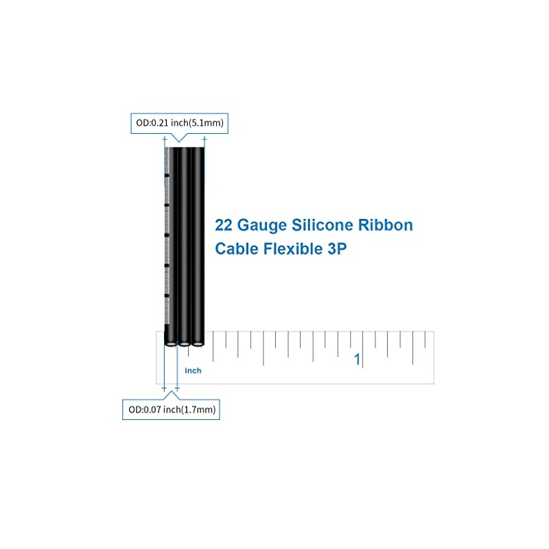 BNTECHGO 22 Gauge Silicone Ribbon Cable Flexible 3P Black 10