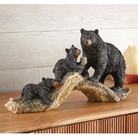 BLACK FOREST DECOR Bear Family Log Sculpture
