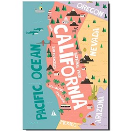 California map Fridge Magnet Los Angeles Poster San Francisco Travel Souvenir