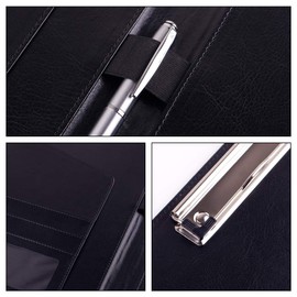Dproptel PU Leather A4 Clipboard Business Portfolio Padfolio File Folder Interview Resume Document Storage Organizer with Writing Pad Card Holder for Meeting and Interviews (Black)