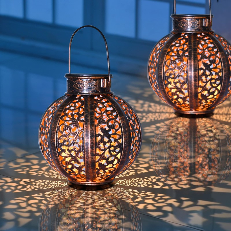 MAGGIFT 2 Pack Hanging Solar Lanterns Outdoor - Vintage Solar
