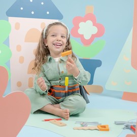 Woet® Set Cintura Attrezzi Blu per Bambini - Giocattolo Falegname di Imitazione - Con Attrezzi in Legno - A Partire da 3 Anni