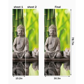 FLFK Door Mural Sticker - Buddha Statue Door Decal Wall Murals, Peel and Stick, Removable Self-Adhesive Door Wallpaper for Home Decor, Combined Size 30.3" W x 78.7" L, Split into 2 Pieces