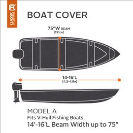 Classic Accessories Stellex All Seasons Boat Cover, Fits Boats 12' - 14' L x 68" W, Trailerable Boat Cover with Polyester Fade-Resistant Fabric, Model AA