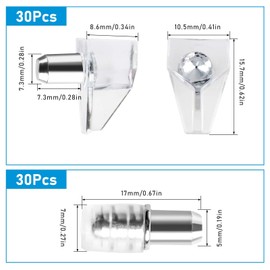 60pcs Clear Shelf Support Pegs Kit,Shelf Pins Holders for Furniture Closet