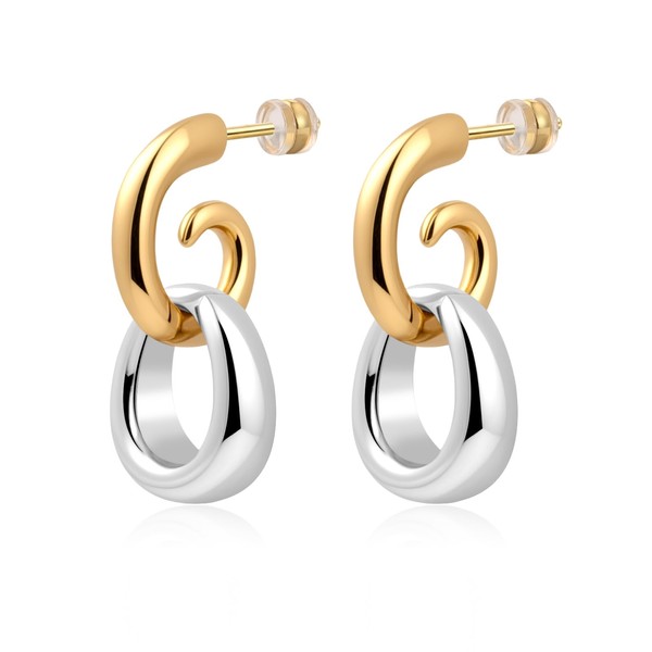 Gold & Silver Swirl Dangle Earrings for Women - Hypoallergenic