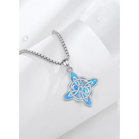AEONSLOVE Witch Knot Necklace Women's 925 Silver Irish Celtic Knot Chain with Moonstone Obsidian Witch Pendant Witch Knot Jewellery, Sterling Silver Sterling silver Opal blue