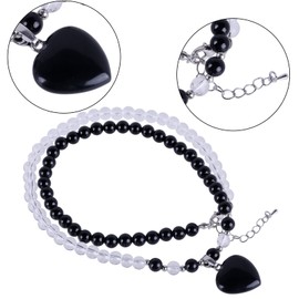Nupuyai Obsidian Rock Crystal Beads Necklace with Heart Charm Pendant for Women, Love Crystal Stone Necklace for Wedding Party