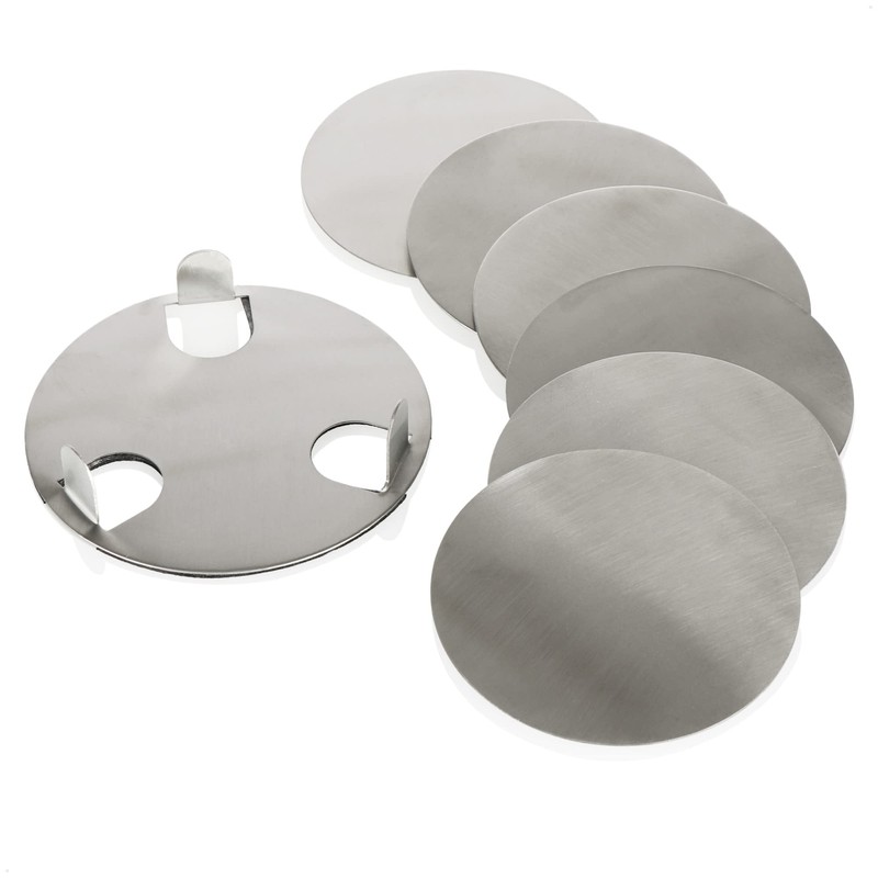 com-four® 7 Piece Coasters Set with Holder - Stainless Steel