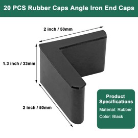 Bivethoi 20 PCS 2 Inch / 50mm Rubber Caps Angle Iron End Caps, L Shaped Rubber Covers Furniture Angle Iron Foot Pads, Shelf Feet Pad Rubber Bed Frame Cover Rack Floor Protector for Shelves (Black)