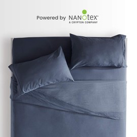 SLEEP ZONE Bed Sheet Set Cooling with Nanotex Moisture Wicking Technology Double Brushed Soft Wrinkle Free Fade Resistant Easy Care Sheets 3 PC, Flint Blue,Twin