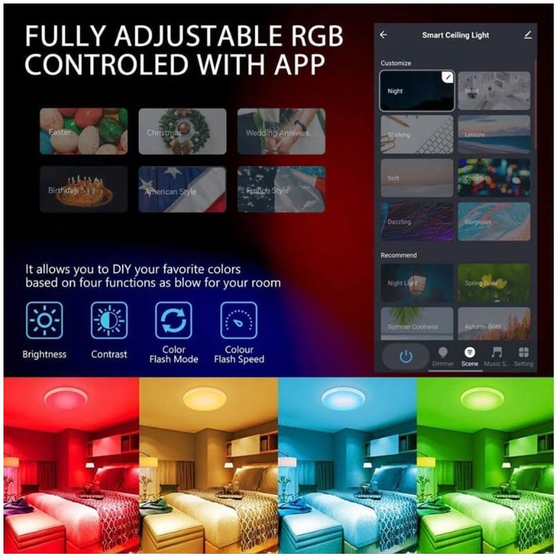 achilra Smart WiFi Ceiling Light, APP or Voice Control, 24W