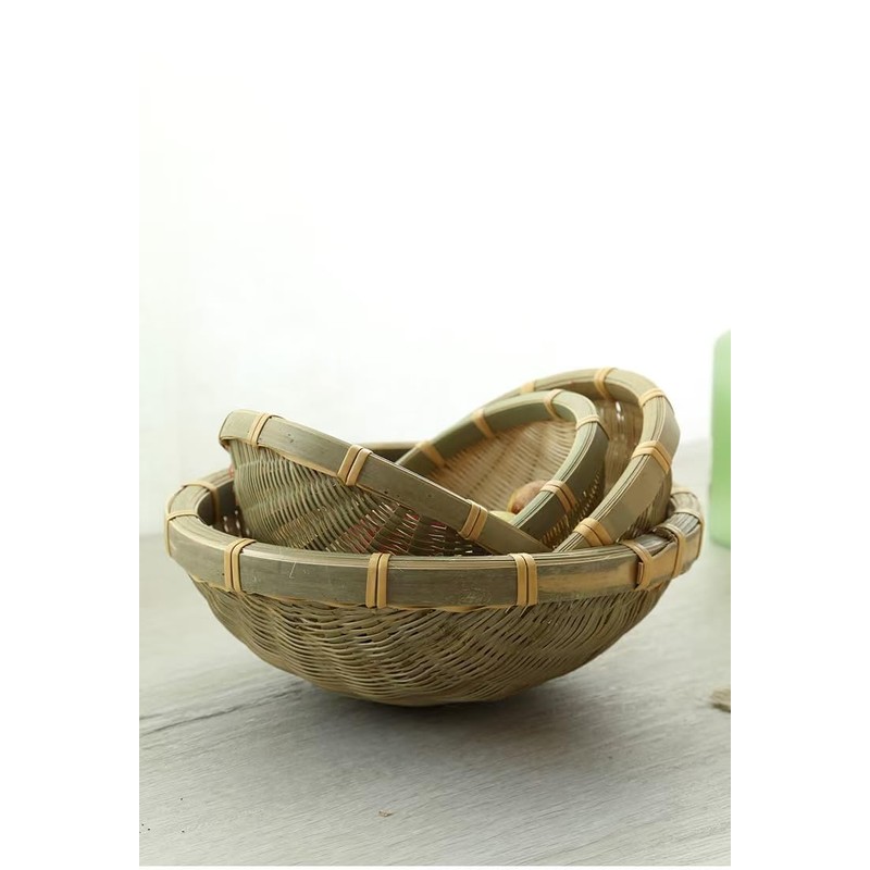 Handwoven Bamboo Sieve Basket, 17cm x 6cm, Natural