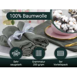 ZOLLNER Set of 5 Cotton Tea Towels in 50 x 70 cm - Super Absorbent and Robust Kitchen Towels - Washable up to 60 °C - in Anthracite - Catering Quality - Oeko Tex® Certified