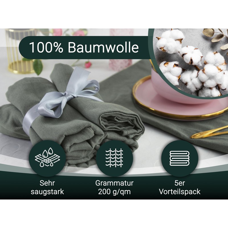 ZOLLNER Set of 5 Cotton Tea Towels in 50 x