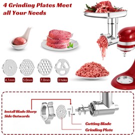 100% Polished Stainless Steel Meat Grinder Attachment for KitchenAid Mixer, Dishwasher Safe, Uncoated Meat Grinder Attachment Anti-Oxidation, Seamless Sausage Stuffer, Thickening Grinding Plate, 18PCS