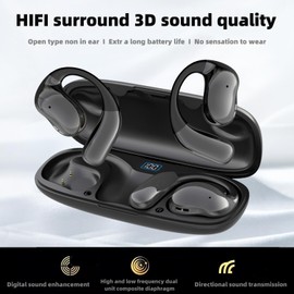Fenpos Bluetooth Open Ear Wireless Earbuds: On Ear Headphones with Hi-Fi Stereo Audio, Touch Control Bluetooth Headphones, Waterproof Sport Earphones with Mic for Android/iOS (400mAh Black)