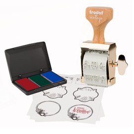 Trodat Vintage Christmas Edition for Christmas Design - 6 Imprint Motifs, German, Creative Stamps in Vintage Look Including Ink Pad in Red, Green, Blue, 30 x 5 mm, 12 Labels in 3 Designs