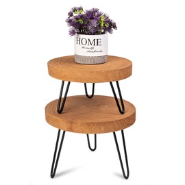 Athaliah Wood Plant Stand, Mini Mid Riser Stand Decor 2 Pack Wooden Plant Stool Indoor (Brown)