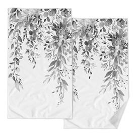 Zussun 2 Pack Black and White Eucalyptus Bathroom Hand Towels Decorative Plant Leaves Dish Kitchen Towels Grey Floral Botanical Absorbent Soft Microfiber Bath Fingertip Towels Hotel Spa Decor