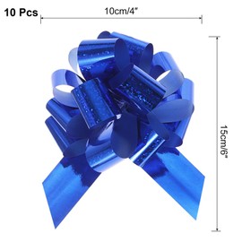 TOP-VIGOR 10Pcs 4 Inch Large Big Pull Bow, Metallic Glitter Gift Wrapping Bows Ribbon for Wedding Car Baskets Presents Christmas Bow Wrap Decoration, Blue