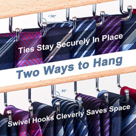 Belt and Tie Organizer for Closet, Tie and Belt Rack Wall Mounted with 20 Storage Hooks, Non Slip 180 Degree Rotating Tie Holder Belt Hanger for Closet/Wall Mount