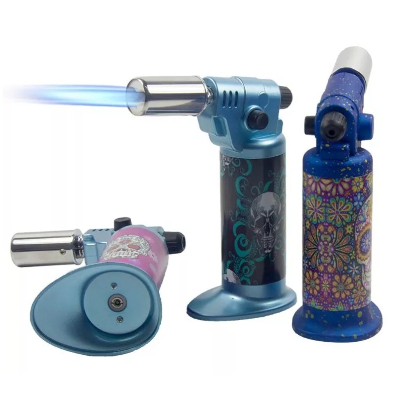 Ever Tech Double Table Torch Lighter Adjustable Flame Refillable Skull
