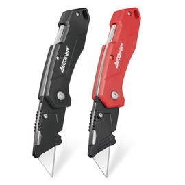 BECOWIN 2-PACK Folding Utility Knife, Light Weight Plastic Box Cutters with SK5 Quick Change Blades, Foldable Pocket Box Opener Knife for Cardboard, Boxes and Cartons