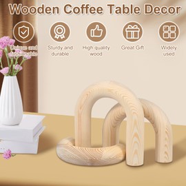 3Pcs Wood Arch Bookshelf Decor - Decorative Objects With Aesthetic Design for Shelf, Coffee Table, Home Living Room - Modern Bookshelf Décor (Original Wood Color)