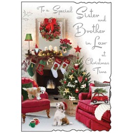 Jonny Javelin Special Sister And Brother In Law At Christmas Time Card - Dogs Living Room