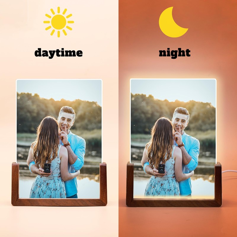 Walnut Night Light Photo Frame 2 Pack - Illuminated Acrylic